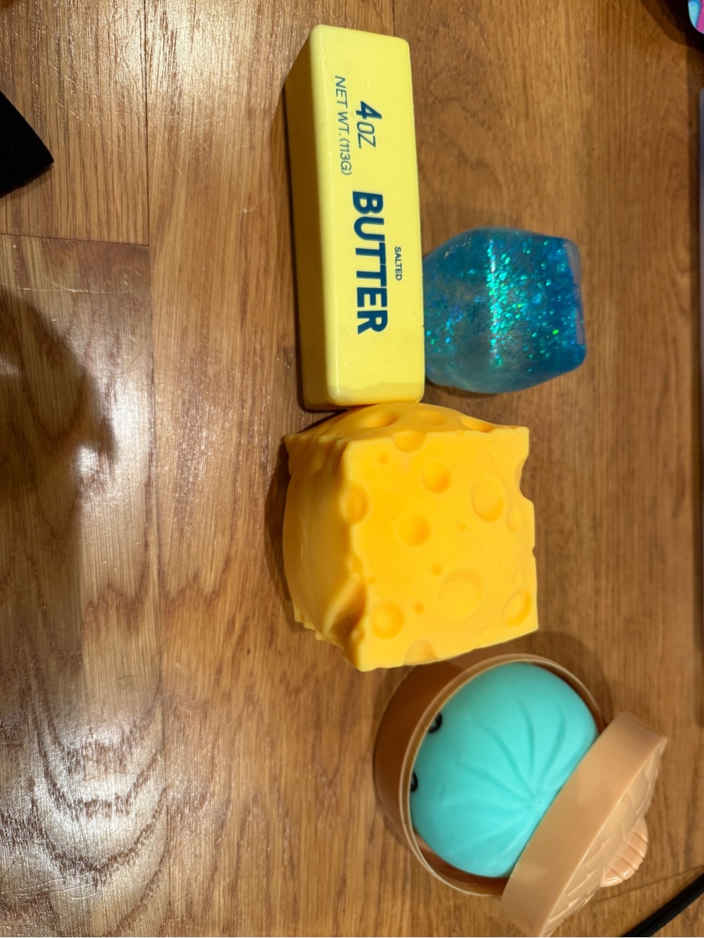 Cheese, butter, dumpling and cube squishy